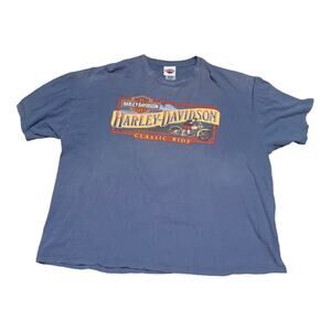 Harley Davidson mens 2xl blue motorcycle shirt classic graphic two sided short s